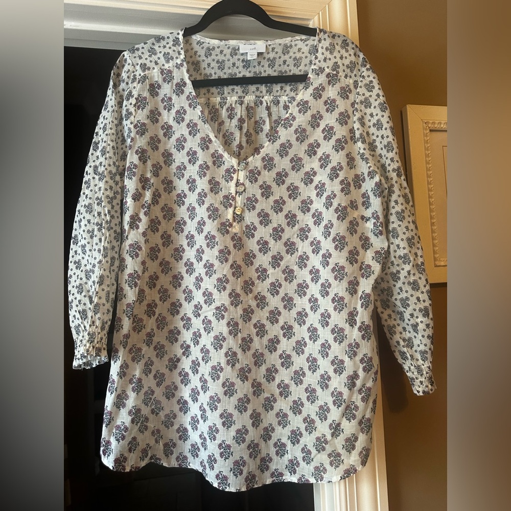 J. Jill Cream V-Neck Floral Print Blouse